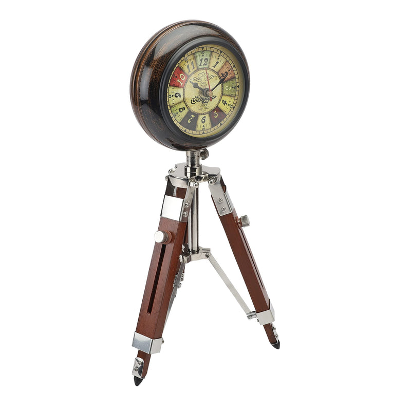 Ximdeco® Brown Wooden Nautical Vintage Style Tripod Stand Vintage Table Clock Showpiece