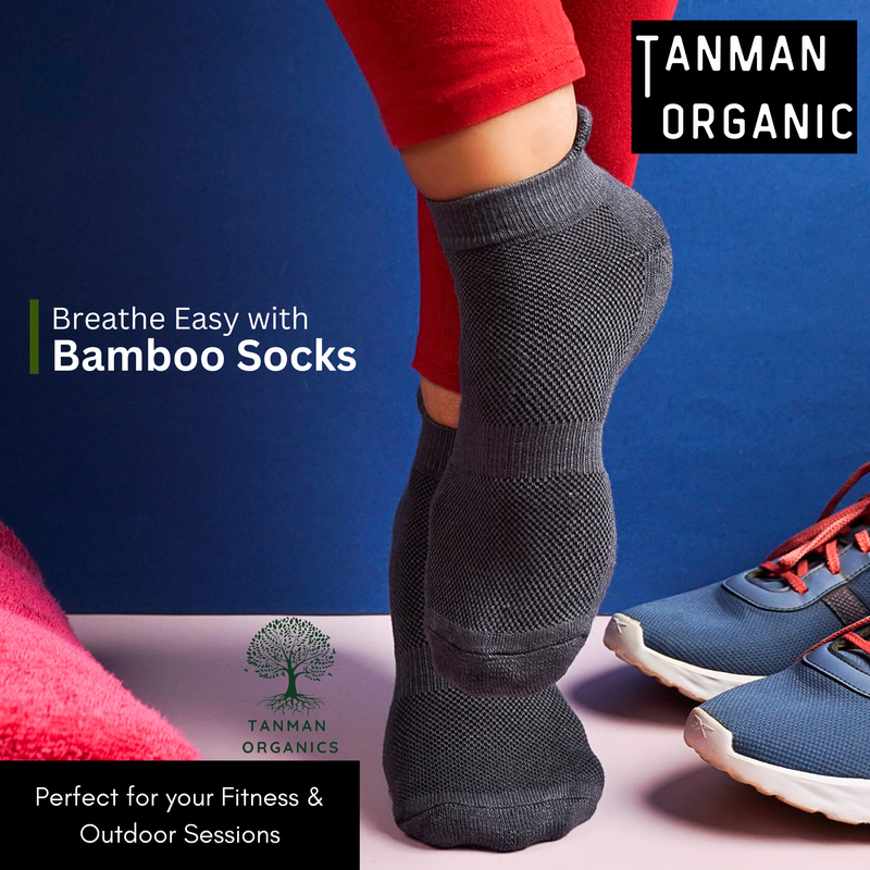 Tanman Organics Bamboo Fiber Unisex Ankle Socks (Odour Free) - Steel Grey