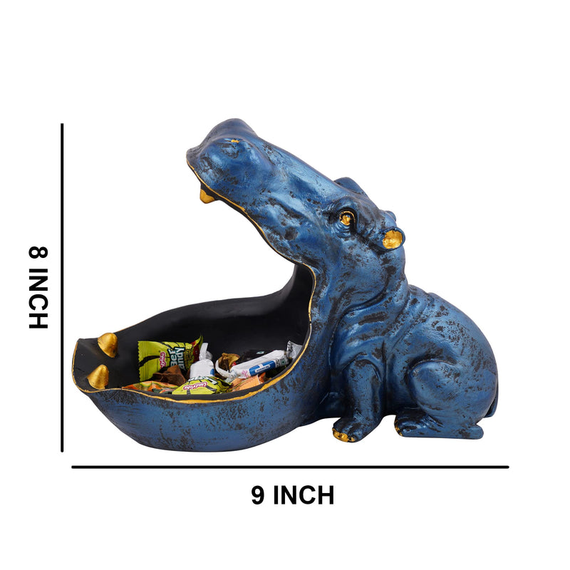 zart Angry Big Mouth Hippopotamus Showpiece for Home Decor Showpiece | Hippo Showpiece for Home Decorative Showpiece (Hippo Blue) Resin