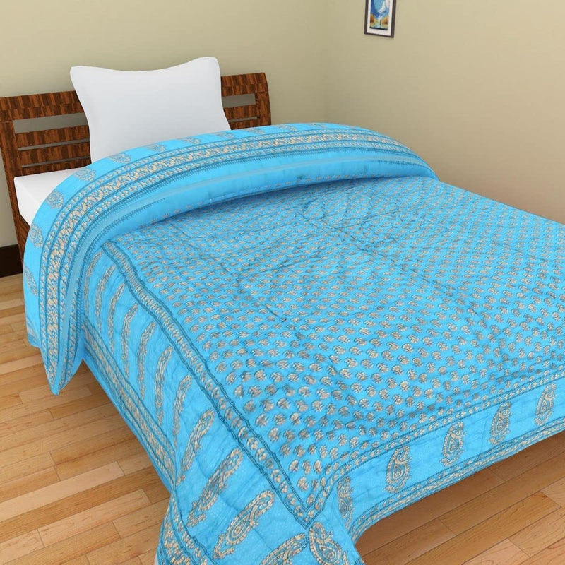 Rajasthan Emporium and Handicrafts Cotton 120 TC Quilt (Standard, Blue).