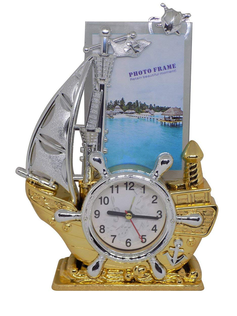 PELO Ship Shape Table Clock with Photo Frame for Home Decor 50 Gram Pack of 1