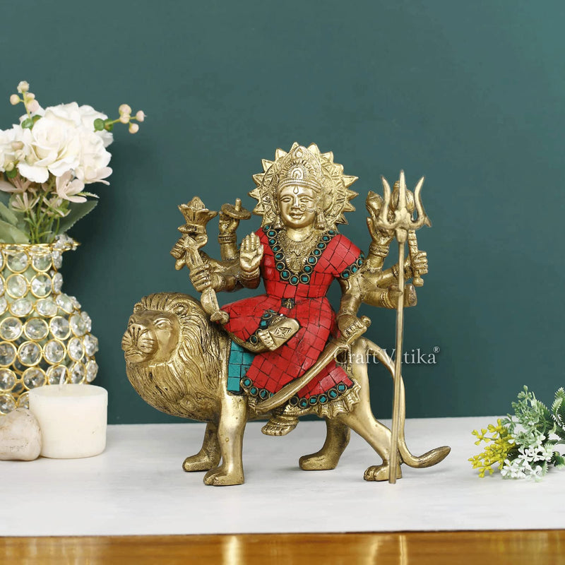 Collectible India Large Durga Idol Hindu Goddess Figurine Brass Sculpture Maa Durga Kali Devi Statue Decor Gifts