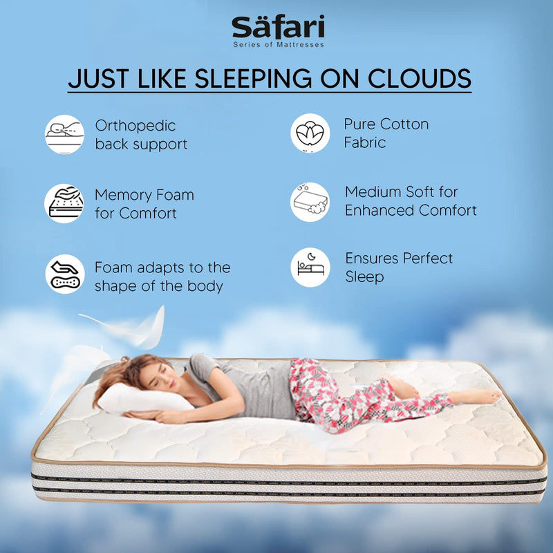 Safari The Mattress Company Memory Foam Mattress, Medium Firm, Queen Size Bed, High Density Foam, 6 Inch Thickness (75X60X6) | 5 Years Warranty