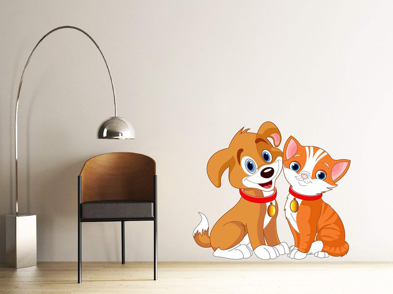 Cute cat and Dog Wall Sticker 58cm x 67cm