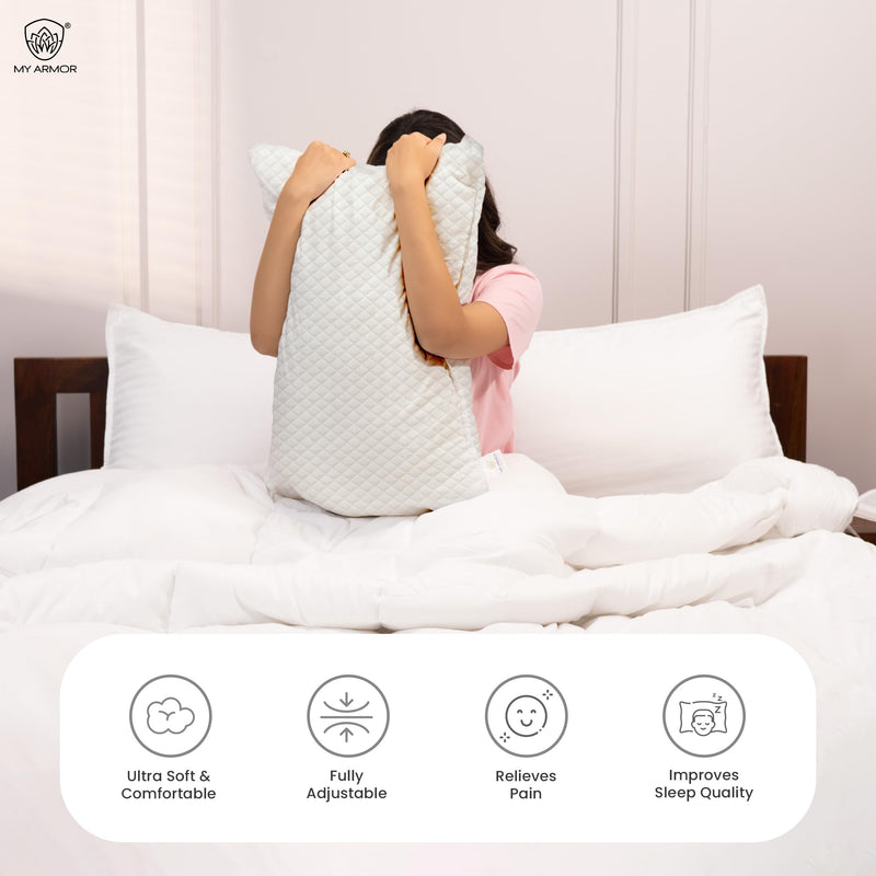 MY ARMOR Adjustable Shredded Memory Foam Pillow with Extra Filling | 350 GSm Antimicrobial Cover | 17" x 27" - 1 Piece