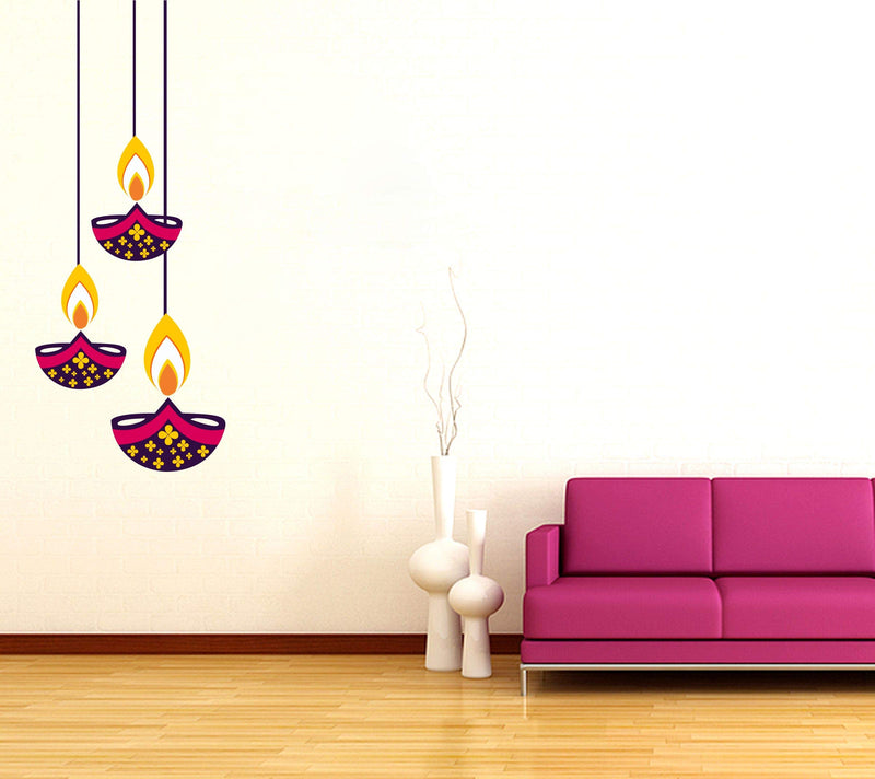 Sticker Hub AS197 Vinyl Decorative Diya Wall Sticker (Multicolour, 60 cm X 24 cm)