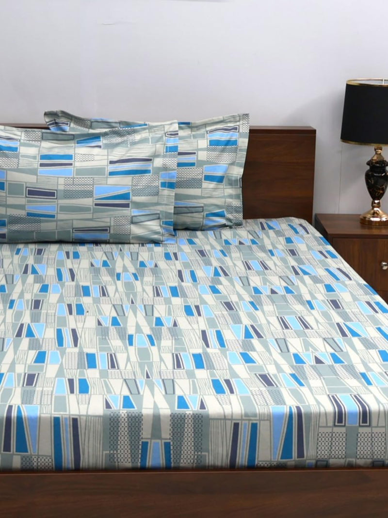 Bombay Dyeing Double Bedsheet Cotton 144 TC Premium Bedsheet & 2 Pillow Covers | Double | 224 X 254 Cms | Fade Less Colors | 2007 - Blue