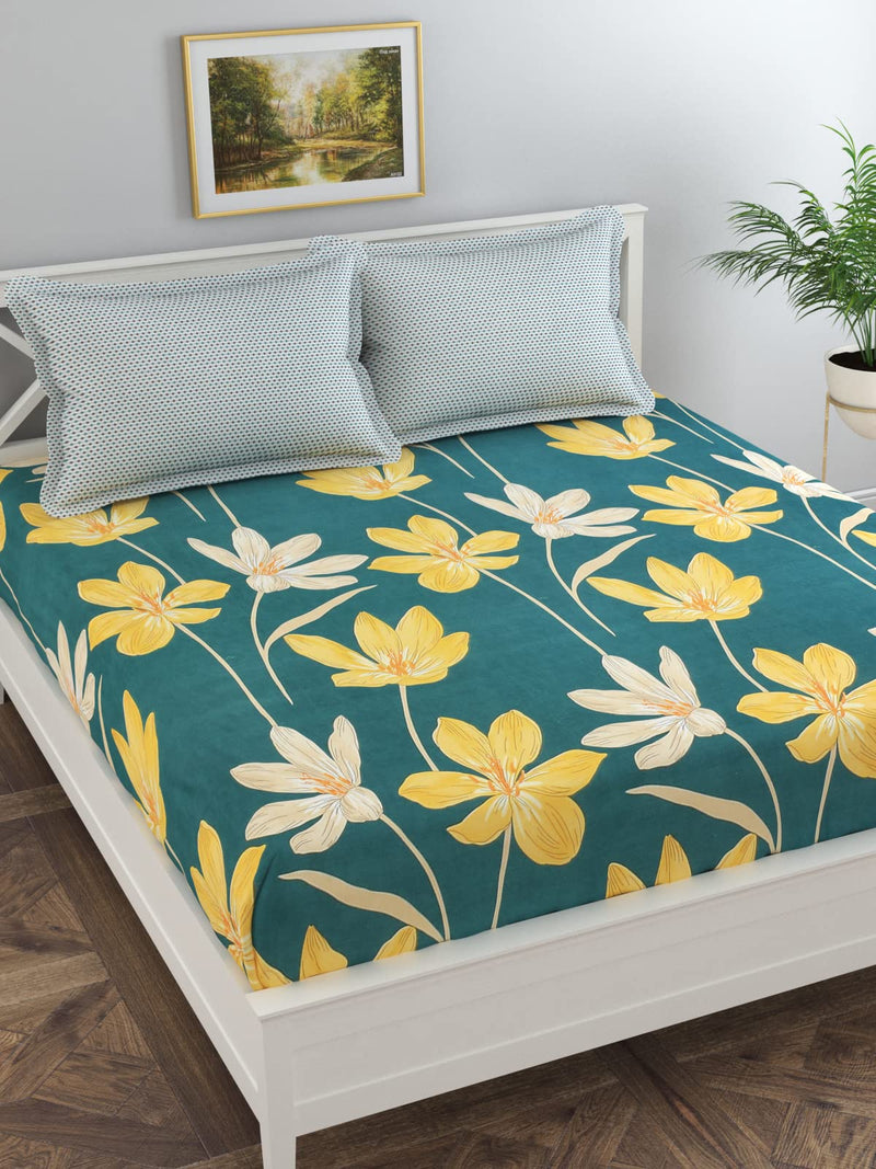 Florida Bedsheet for Queen Size Bed with Pillow Covers and Made of Cotton with Beautiful Floral Print