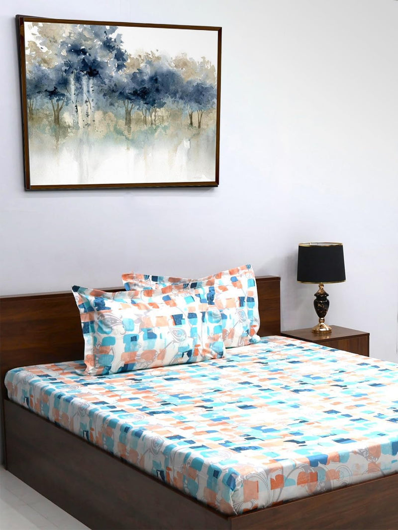 Bombay Dyeing King Size Bedsheet,144 Thread Count, Size: 274cm x 274cm,100% Cotton, with 2 Pillow Covers, 7500 (King, Blue)