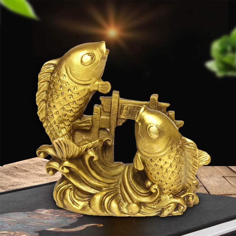 Chinese Handmade Brass Arowana Golden Fish Statue Home Decor Gift BS054