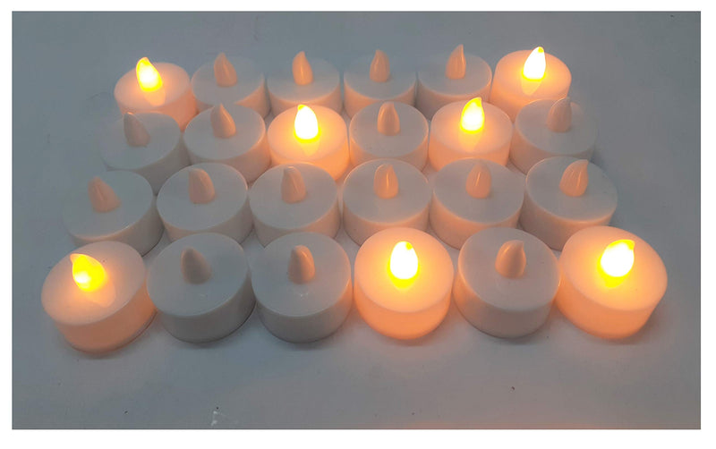 AFTERSTITCH Tea Lights Candles with Battery Set of 24 Decorative Artificial Led Diya for Diwali Lighting Romantic Dinner Party Bed Room Home Decoration Lamps Smokeless Flameless Reusable