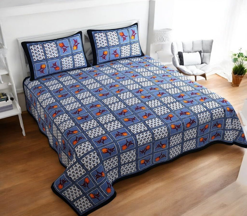 Premium Jaipuri Cotton Bedsheets, Rajasthani Heritage Collection, 100% Pure Cotton (Checkered)