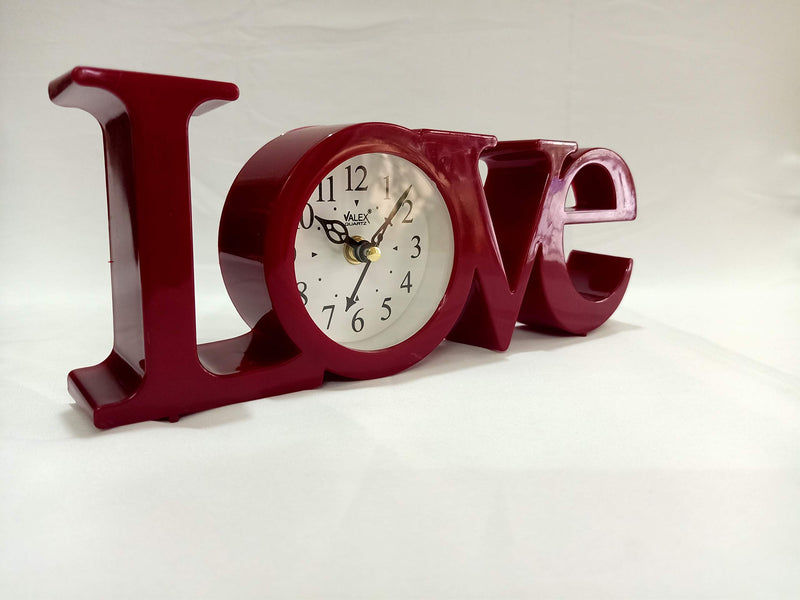 Sri Sainath Enterprises Love Table Clock / Maroon Colour Table Clock / Size:- 4IN Height, 10IN Width.