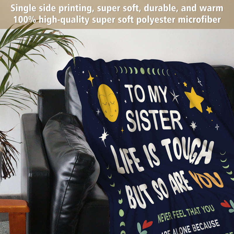 Niyewsor Sister Gifts Blanket, Sister Birthday Gifts, Sister Gifts from Sister, Gifts for Sister on Mothers Day, Christmas, Sisters Day Gifts, to My Sister Blanket, 60" x 50" (Navy Blue)