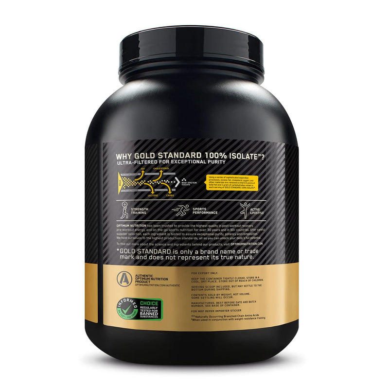 Optimum Nutrition (ON) Gold Standard 100% Isolate 3 lbs, 1.36 kg (Chocolate Bliss), for Muscle Support & Recovery, Vegetarian - 100% Protein from Whey Isolate