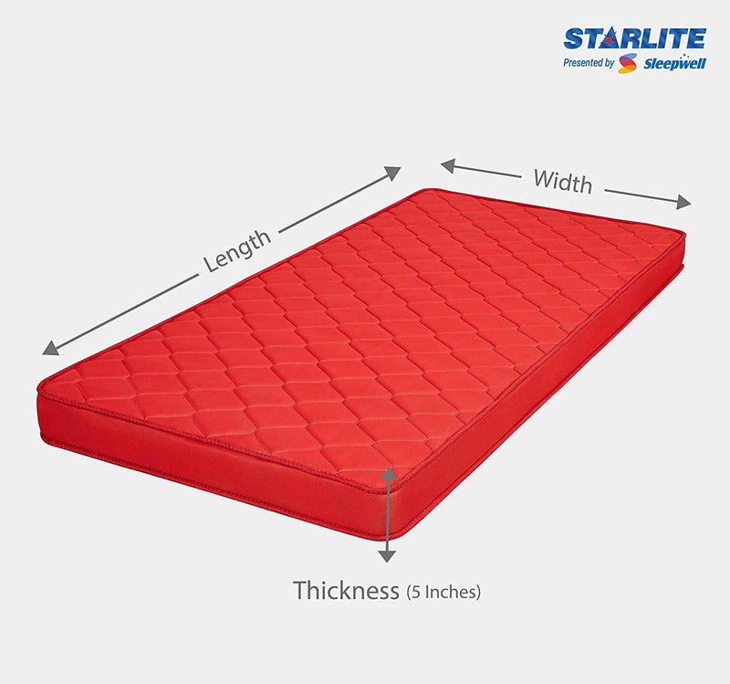 Sleepwell Starlite Mega Extra Firm 4- inch Single Bed Size, Extra Firm- PU Foam Mattress (Red, 72x35x5)