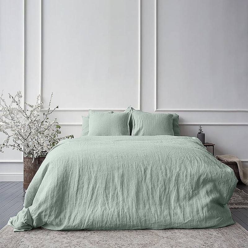 Vintana LinenLuxe 100% Pure Linen Bed Sheet for King Size Bed, 1 King Size Linen Bedsheet (108 x 108 Inches) with 2 Pillow Covers | 40's LEA | Tea Green