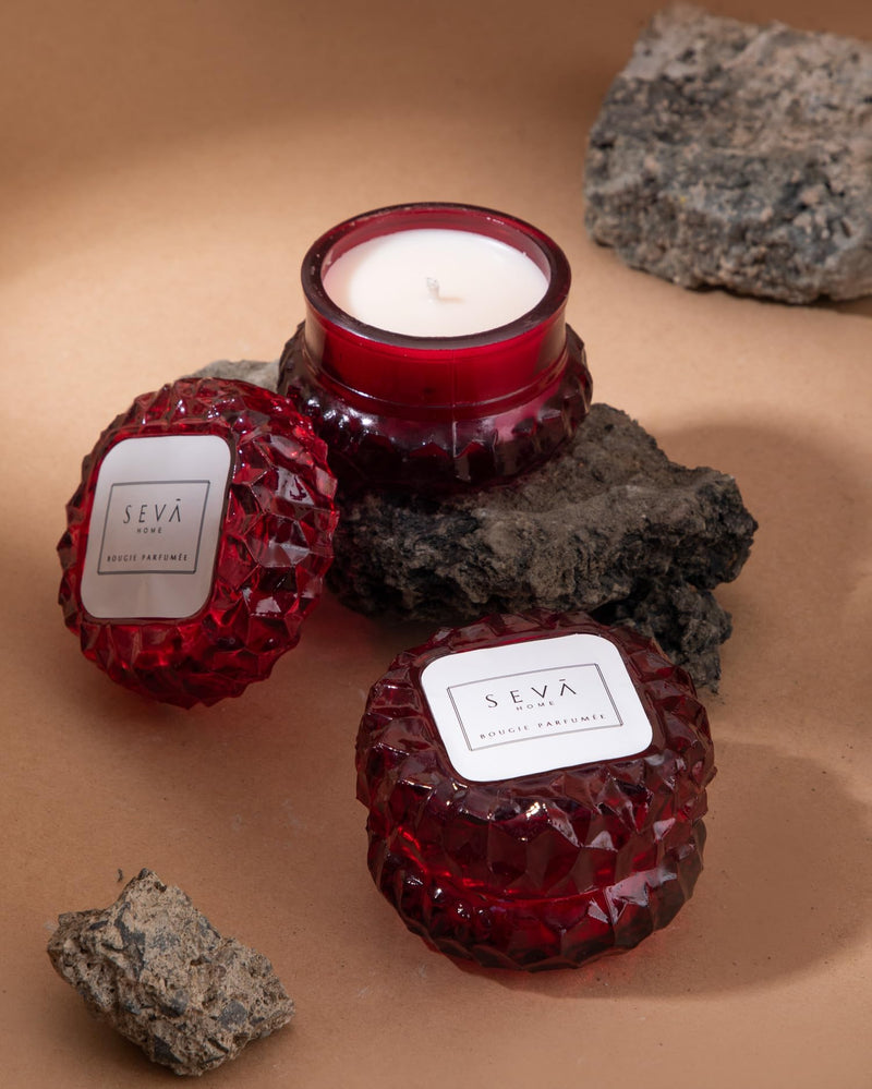 SEVA HOME Macaron Crystal Scented Candle-Red-Set of 2