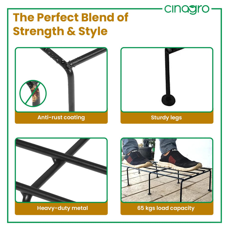 CINAGRO Anti Rust Rectangular Metal Plant Stand (Pack of 4) - 24 inches, Gardening Stand for Balcony, Indoor & Outdoor Use, Strong Durable Flower Pot Stand, Gamla Stand (Plants Not Included, Black)