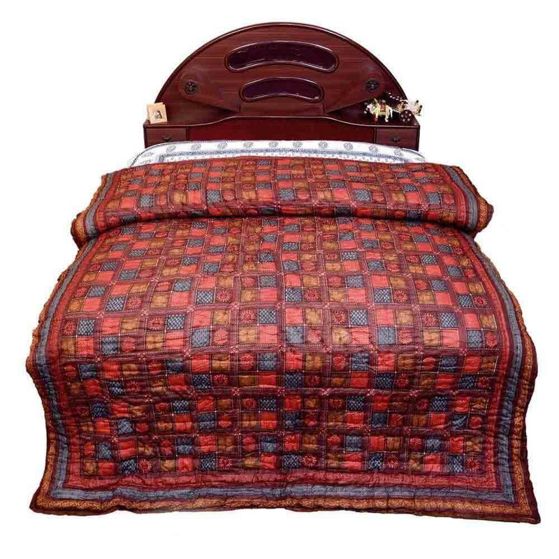 Little India Sanganeri Hand Block Print Cotton Double Bed Quilt - Multicolor (DLI3DRZ301)