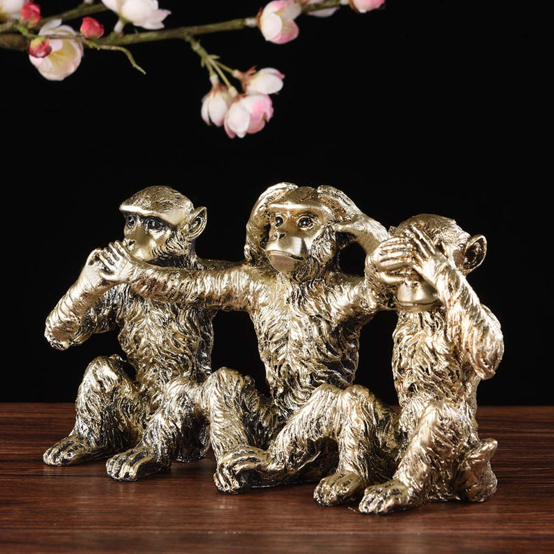 BRASSTAR NO Evil Monkeys Statue Resin Silver 4.7" Home Office Decoration Gifts PTZD046