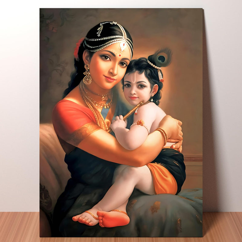 AttoPlate® Magnetic Painting - MAA YASHODA WITH BAL KRISHNA Painting | Hindu Religious Frame With Magnetic Hanging | Home and Mandir Decoration Wall Painting (In Sparkling Finish)