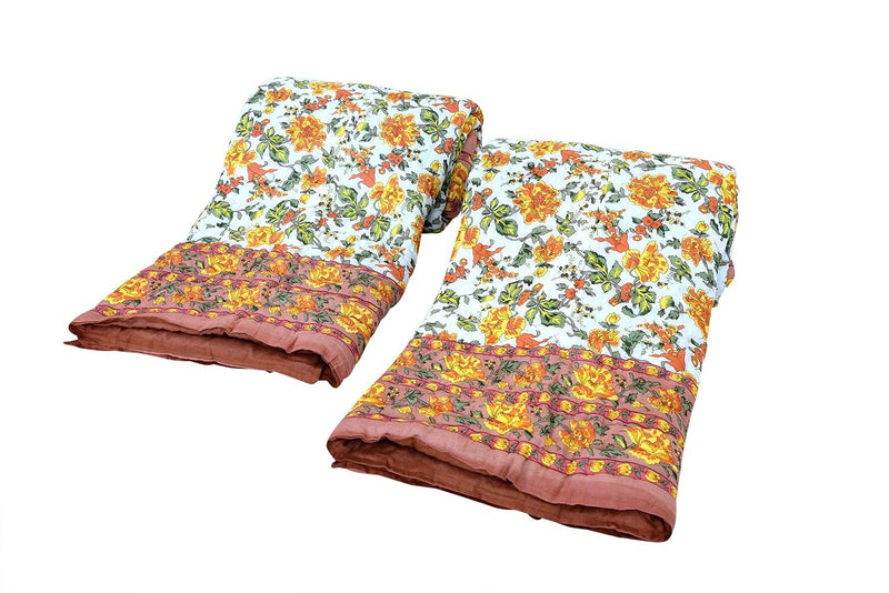 SIBLEY 220 TC Cotton Single Bed Razai/Quilt Hand Stiched Jaipuri rajai Set of 2 - Beige (85X55 INCH)