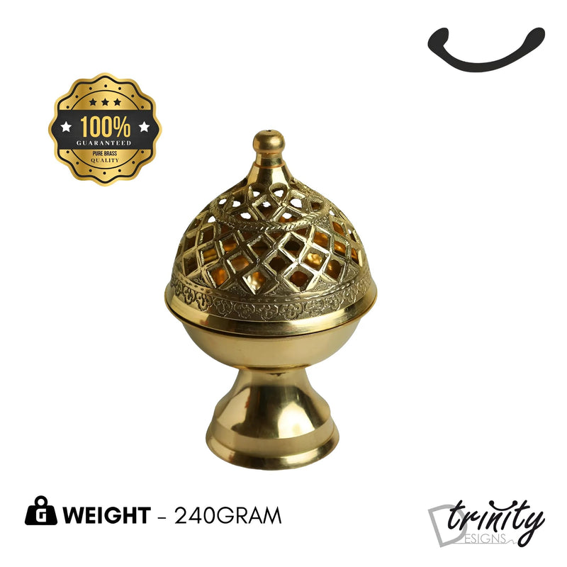 Trinity Designs Brass Dhoop Dani for Puja | Traditional Insence Holder | Lightweight Dhup Dani dhuni Burner with Handle | Oud & Bakhoor Holder | Multi-Purpose Loban & Sambrani Stand 160 Grams