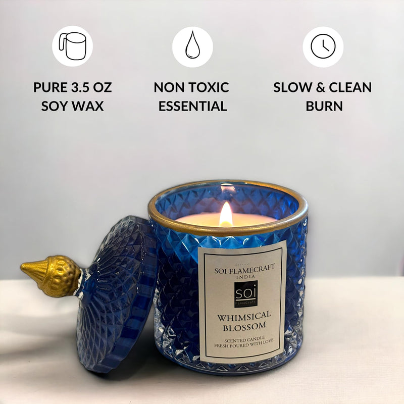 Soi Flamecraft Blue Candy Jar Scented Candle | Whimsical Blossom Fragrance | Long Lasting Soy Wax Candle | 25 hrs Long-Lasting Aroma| Ideal for Home Decor & Gifting | 330 Grams