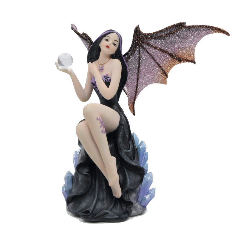 Comfy Hour Fairyland Collection 6” Dark Fairy Witch Spirit Forest Fairy with Magic Ball On Crystal Stone Figurine, Home Decoration and Collectibles