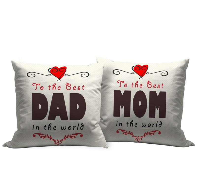 TIED RIBBONS Fathers Day Birthday Anniversary Best Gift for Mom Dad from Son Daughter | Gift for Father | Set of 2 Printed Cushion(12 Inch X 12 Inch) with Free Filler Combo Set