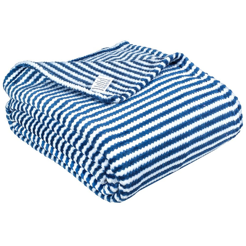 BSB HOME® Premium Plush Single Blanket | 300 GSM Lightweight Cozy Ultrasoft for Bed, Sofa, Travel & Camping| 228x152 cm Blue & White