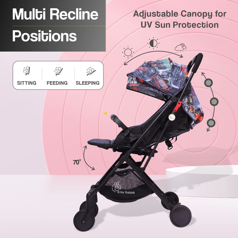 R for Rabbit Pocket Stroller Lite Baby Stroller | Travel Friendly Pre Installed Baby Trolley Stroller & Pram for Baby/Kids/Infants/Newborn Baby Boys & Girls of age 0-3 Years | 6 Months Warranty|(Grey)