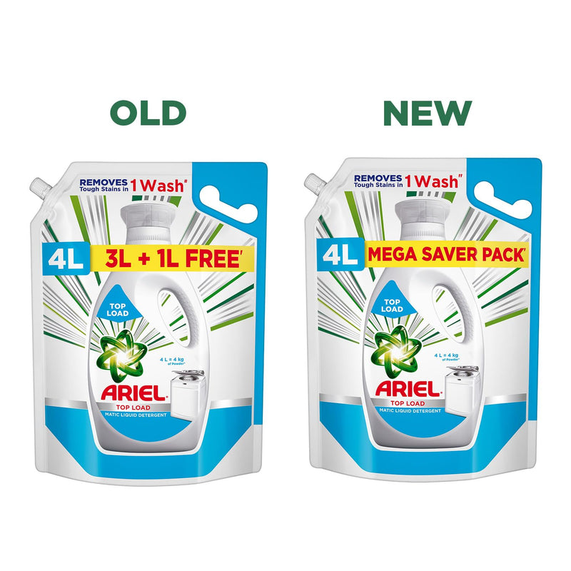 Ariel Top Load Liquid Detergent, 3 Ltr + 1 Ltr free, Removes Tough Stains, Specially designed for Top Load Washing Machine