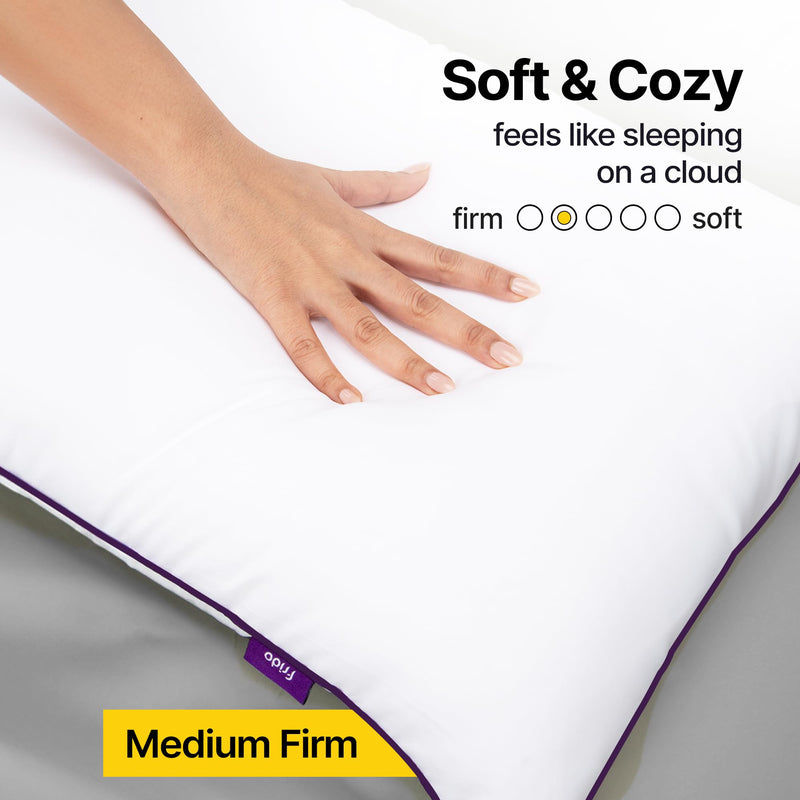 Frido Ultimate Cozy Sleeping Pillow, (High Density) Gel Microfiber Bed Pillow, Breathable & Hypo-Allergenic Cushion for Bed, Bed Pillow for Long Lasting Fluffiness, King Size, White - 4 Pieces