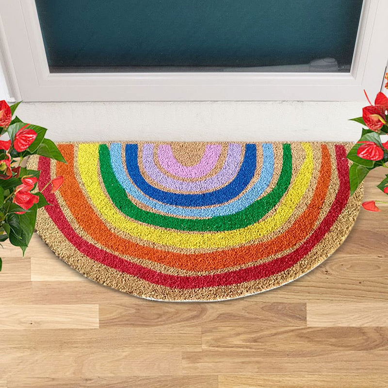 Mats Avenue Coir and Latex Backed Half Round Rainbow Pattern Door mat Multicolor 50X90 CM