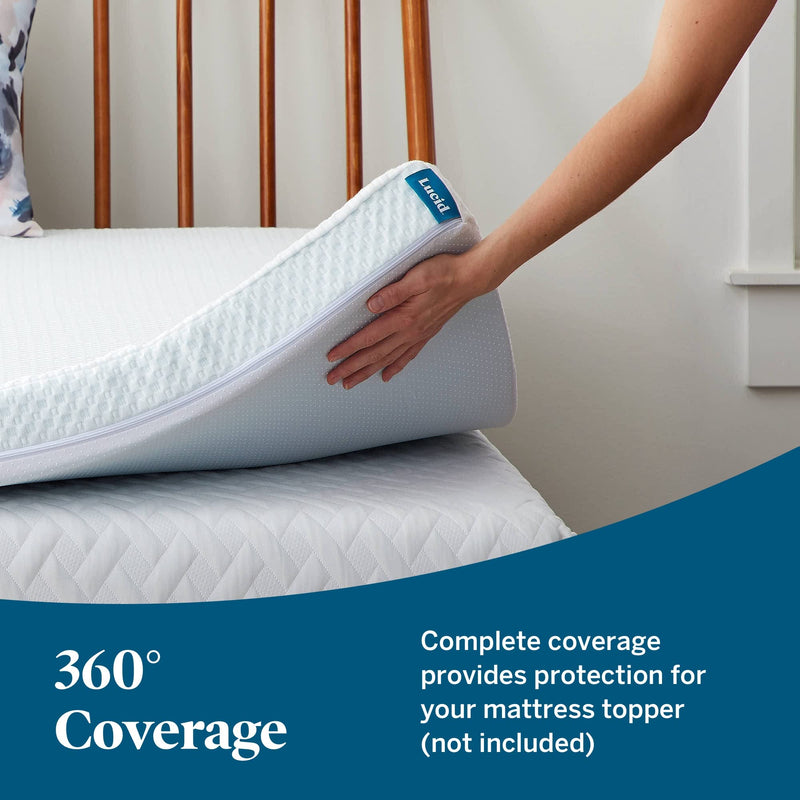 LUCID Soft and Breathable Machine Washable-Zippered Enclosure-Removeable Non-Slip Mattress Topper Cover, Full XL, 2 Inch