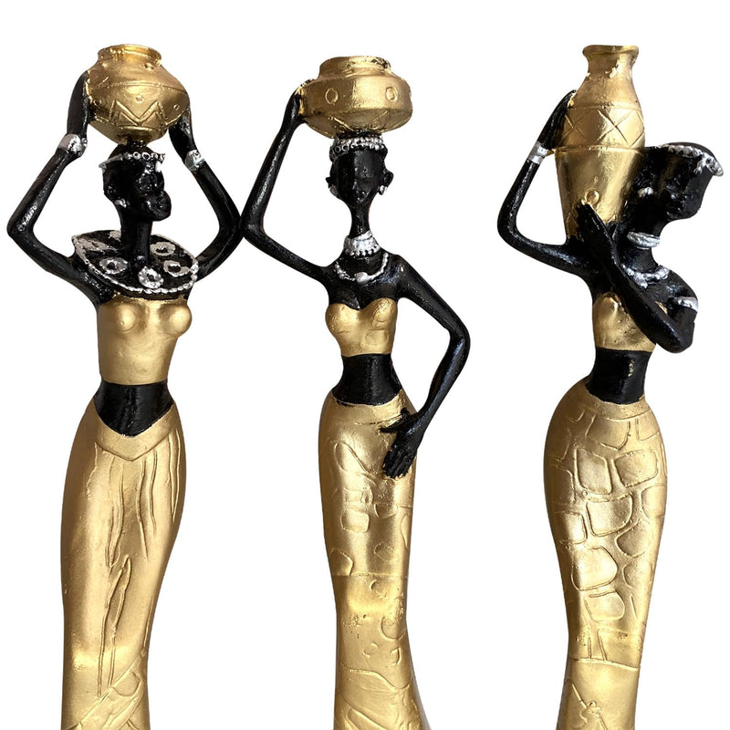 Xtore Beautiful New Golden & Black African Women for Home Decor (Pack of 3, Golden & Black)