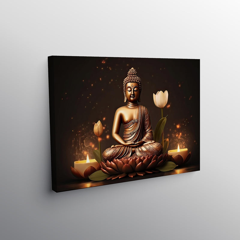 WALLMAX Wood Premium Lord Buddha Canvas Wall Art Painting For Home Living Room|Wall Decor Arts Set Of 1-(Large-32' Inch X 21' Inch), With Frame