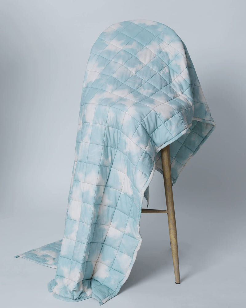 TuckedIn | All Season Blanket | Sky Blue dye - Cotton Weighted Blanket | Cotton Material Filled with High Density Glass Beads | Anxiety Blanket | Standard Size (50" x 75")