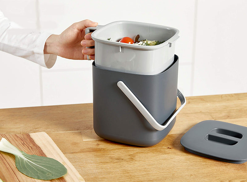 Litem Food Waste Basket Bin – a countertop Bucket with Extra Long Handles for Your conveniences 0.68 Gallons (2.6L) (Dark Gray)