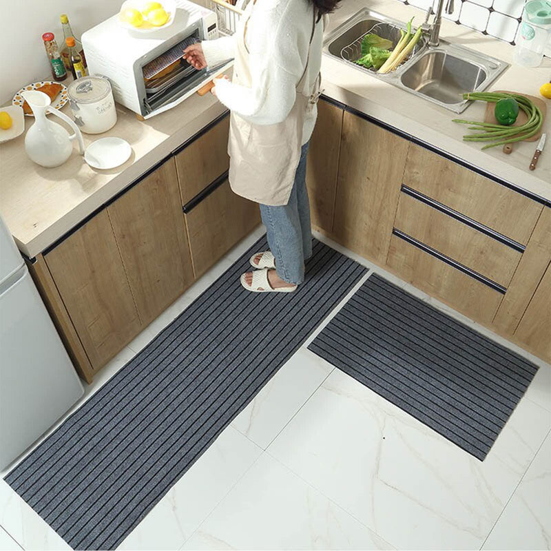 wolpin Kitchen Floor Mat Runner with Anti Skid Backing Home Striped Anti Slip Rug (Grey, 40 x 120 cm)