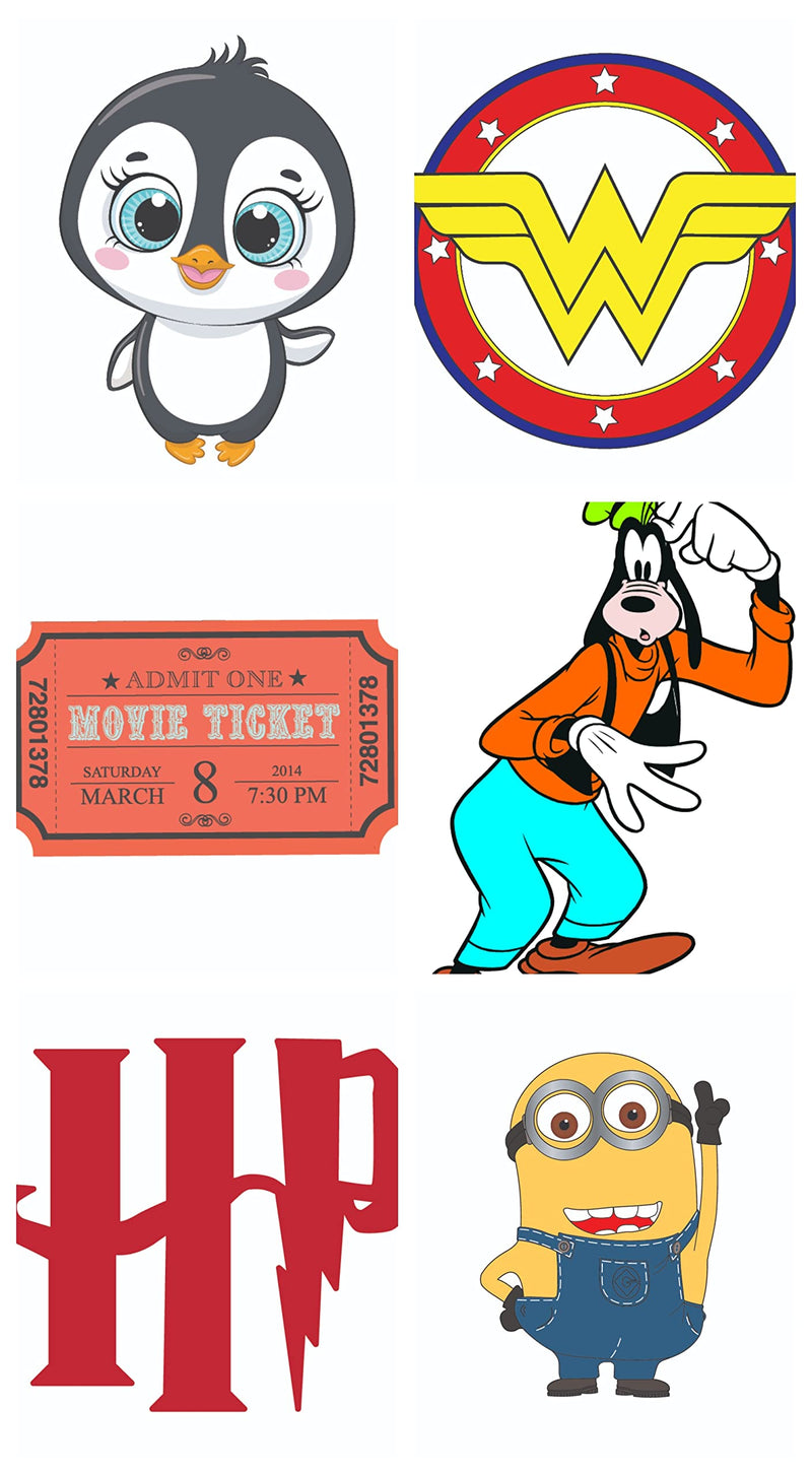 Bhai Please Penguin, Wonder Woman, Movie Ticket, Goofy, Harry Potter and Minnion Wooden Fridge Magnet (Pack of 6 pcs, one pc Each Design)