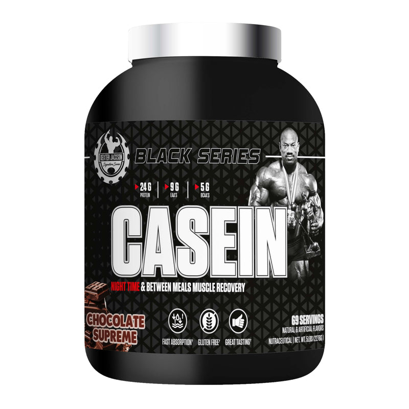 Dexter Jackson Black Series Casein Protein | Night-time & Between Meals Muscle Recovery | Chocolate Supreme | 5 lbs (2272g) | 69 Servings | Slow-Release Protein Blend for Optimal Repair