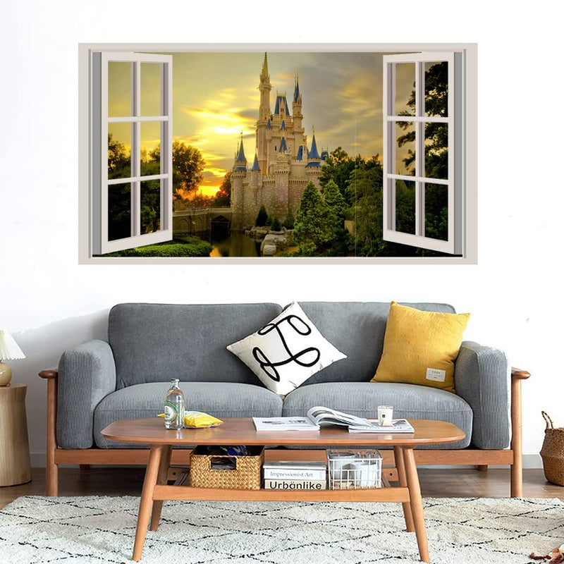 GADGETS WRAP Printed Wall Decal Sticker Fake Window Style Decal (90cm x 50cm) - Sunset Over Cinderella Castle