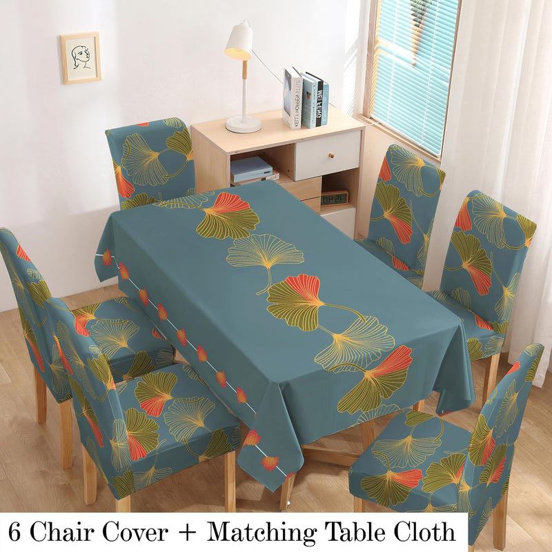 HOKIPO Stretchable Set of 6 Dining Chair Cover with Matching Tablecloth (AR-4803-D4)