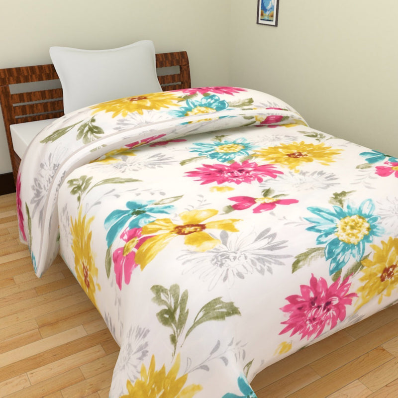 WONDERLOOK Cotton Reversible Floral Print Single Bed AC Blanket Combo (Multicolor- Sunflower, Full) - Set of 2 Pc