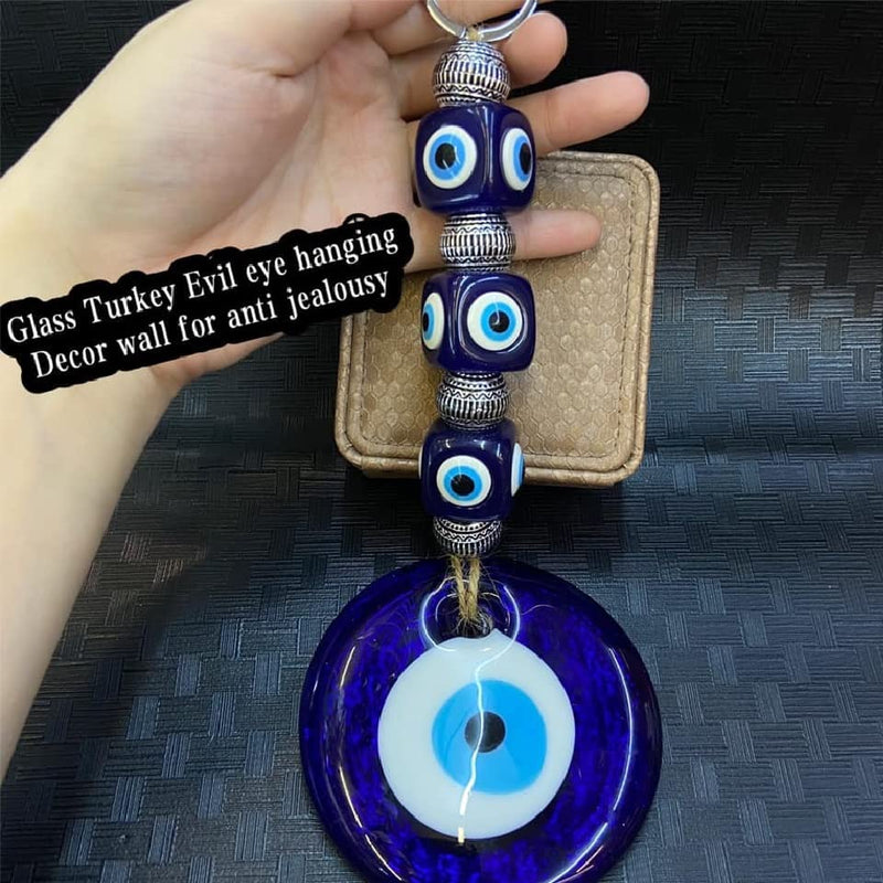 BLUE BEADS Ceramic Home Decor Evil Eye Hanging Turkish Feng Shui Vastu Blue Glass Evil Eye Door Hanging Nazar Batu Protection Good Luck Gifting Home/Office