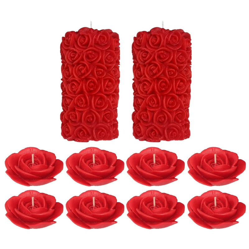 Shraddha Creation Paraffin wax Pillar and Floating Candles, Pack of 10, Rose