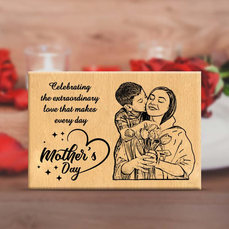 Giftcart Wooden Engraved Photo Frame for Mother's Day, Best Personalised Photo Gift for Mom 12 x 10 cm (5x4)